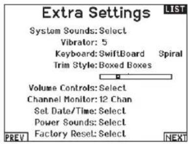 SPEKTRUM NX20 - Extra Settings - 1