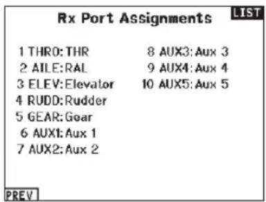 SPEKTRUM NX20 - Rx Port Assignments - 2