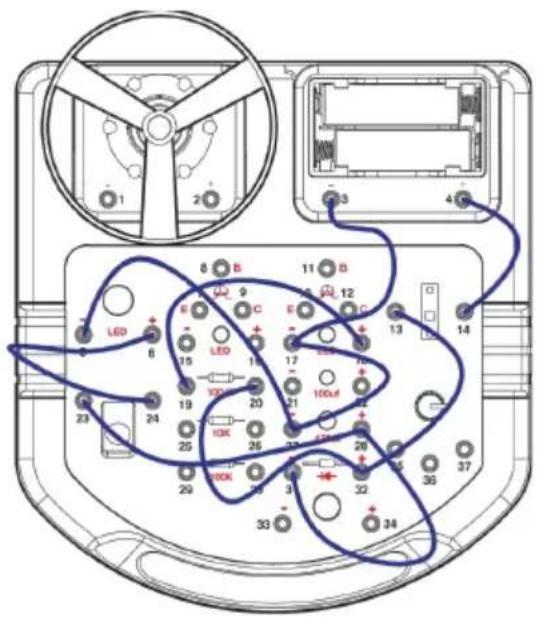 Technical diagram of an electronic device with labeled components and wiring connections