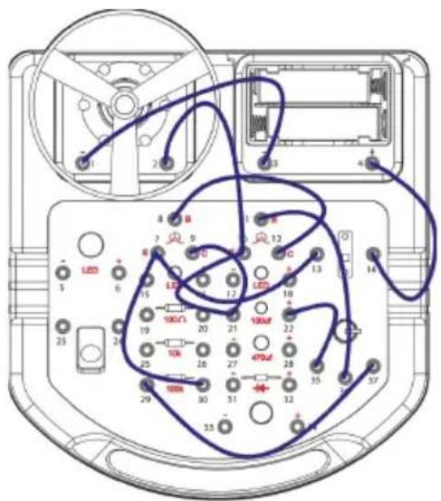 Technical diagram of an electronic device with labeled components and wiring connections