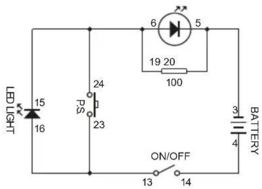 LED LIGHT 15 16 24 PS 23 6 5 19 20 100 3 4 BATTERY ON/OFF 13 14