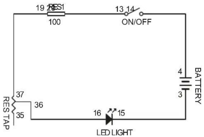19 RES1 100 13 14 ON/OFF BATTERY 4 3 RES TAP 37 36 35 16 15 LED LIGHT