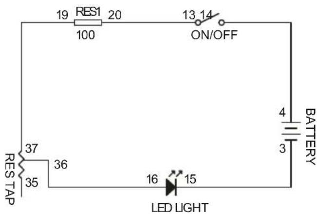 19 RES1 20 100 13 14 ON/OFF RES TAP 37 36 RES TAP 4 BATTERY 3 LED LIGHT