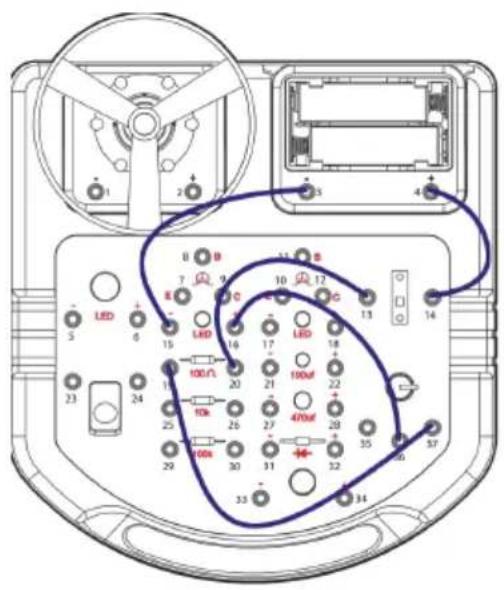 Technical diagram of an electronic device with labeled components and wiring connections