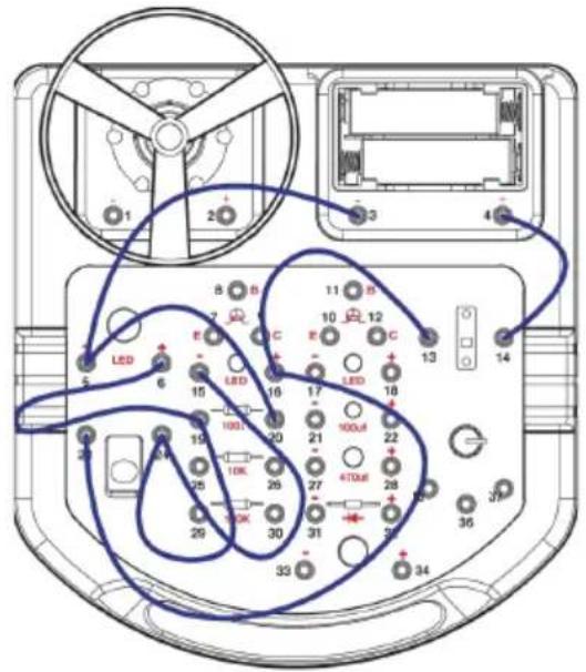 Technical diagram of an electronic device with labeled components and wiring connections