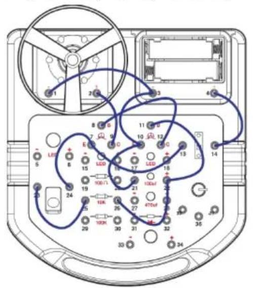 Diagram of an electronic device rear panel with labeled components and wiring connections