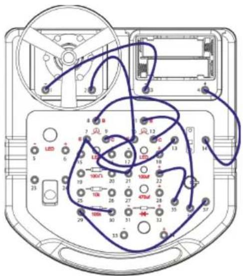 Technical diagram of an electronic device with labeled components and wiring connections