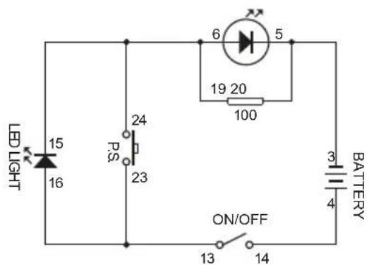 LED LIGHT 15 16 24 PS 23 6 5 19 20 100 3 4 BATTERY ON/OFF 13 14