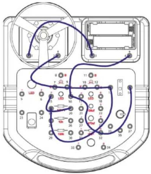 Diagram of an electronic device rear panel with labeled components and wiring connections