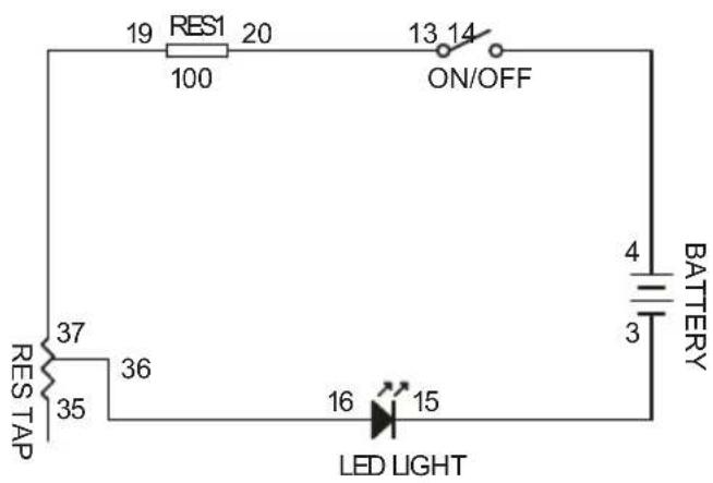 19 RES1 20 100 13 14 ON/OFF RES TAP 37 36 35 4 BATTERY 16 15 LED LIGHT