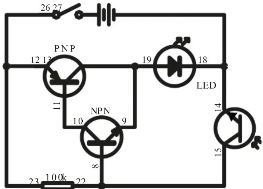 26 27 PNP 12 13 11 10 NPN 9 ∞ 23 100k 22 19 LED 18 14 15