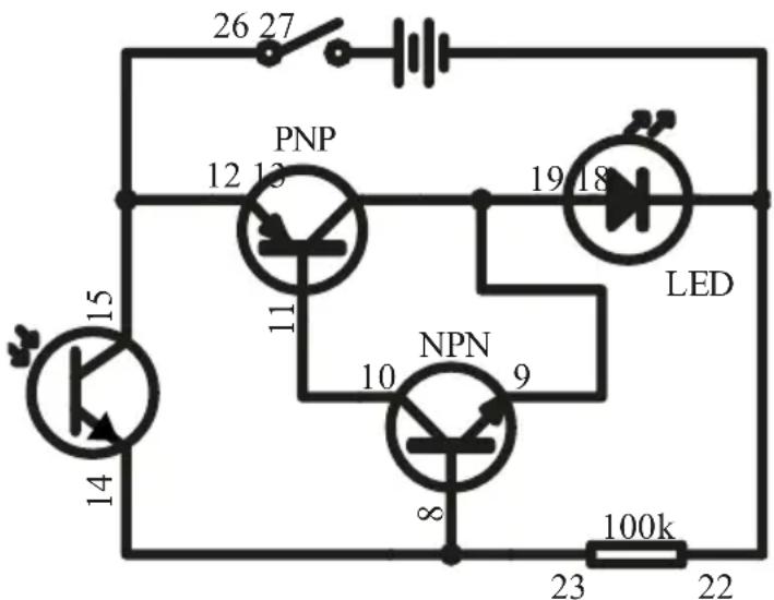 26 27 PNP 12 13 19 18 LED 11 NPN 10 9 14 8 100k 23 22