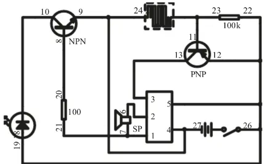 10 9 8 NPN 24 23 22 100k 11 13 12 PNP 20 100 21 6 SP 3 5 2 1 4 27 26 19 18