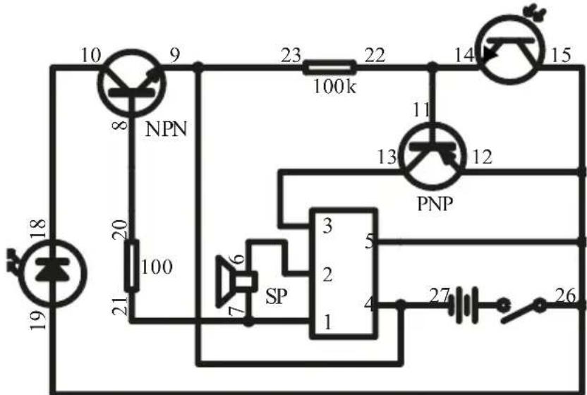 10 9 23 22 14 15 8 NPN 100k 11 13 12 PNP 20 100 6 SP 7 3 5 2 1 4 27 26 19