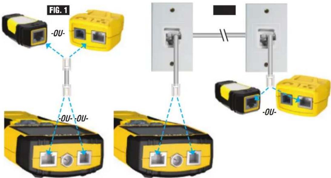 Klein Tools Scout 3 Pro - VÉRIFICATION DE CONTINUITÉ SUR LES CÂBLES RJ45/RJ11/RJ12 RACCORDÉS OU INSTALLÉS (FIG. 1, FIG. 2) : - 1