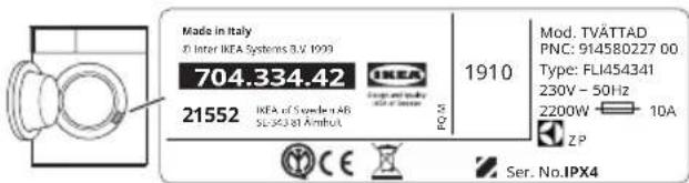 IKEA TVÄTTAD 404.889.80 - Rating plate position 4 - 1