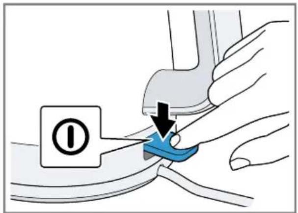Diagram showing a hand holding a blue clip with an arrow indicating a process step, labeled with a circled number 1.