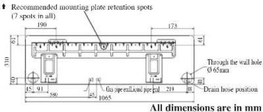 DAIKIN RXC35AV1B - Recommended Mounting Plate Retention Spots And Dimensions - 2
