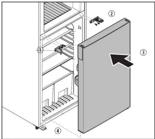 DOMETIC DMC4081 - Réinstallation de la porte d'accès aux produits frais, du dispositif de verrouillage et de la charnière centrale - 1