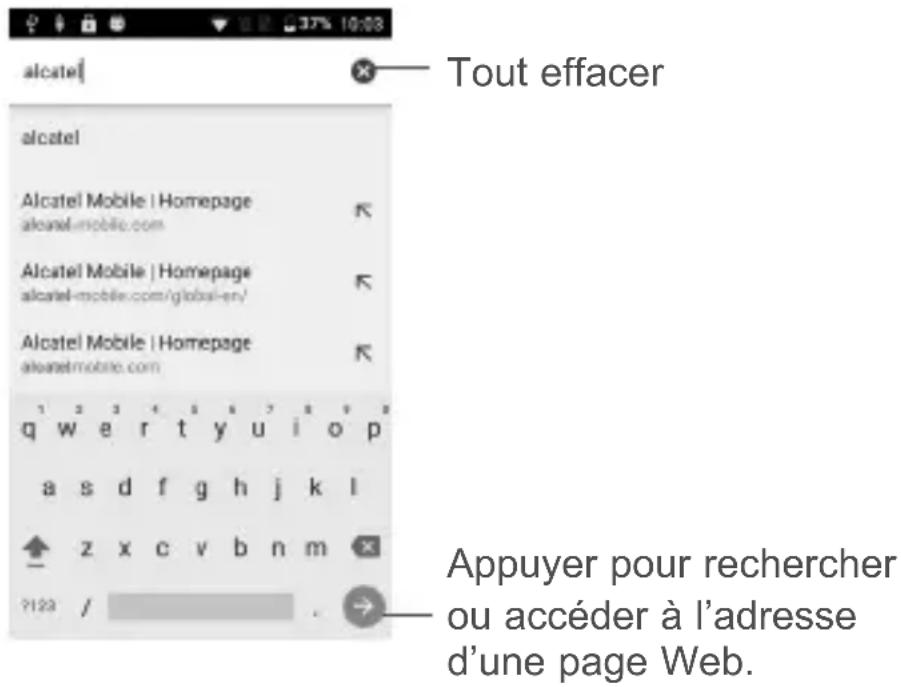 Tout effacer alcatel Alcatel Mobile | Homepage alcatel-mobile.com Alcatel Mobile | Homepage alcatel-mobile.com/global-en/ Alcatel Mobile | Homepage alcatelmobile.com q w e r t y u i o p a s d f g h j k l z x c v b n m ?123 / → Appuyer pour rechercher ou accéder à l'adresse d'une page Web.