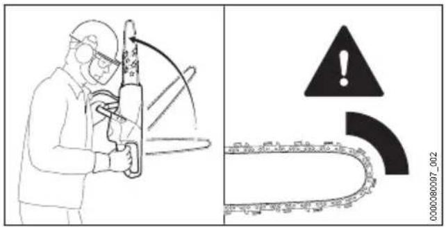 Diagram illustrating a person using a power saw to cut a cable, with warning symbols and safety labels.