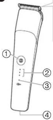 Diagram of a handheld device with numbered parts labeled ① to ④, showing internal components and directional arrows.