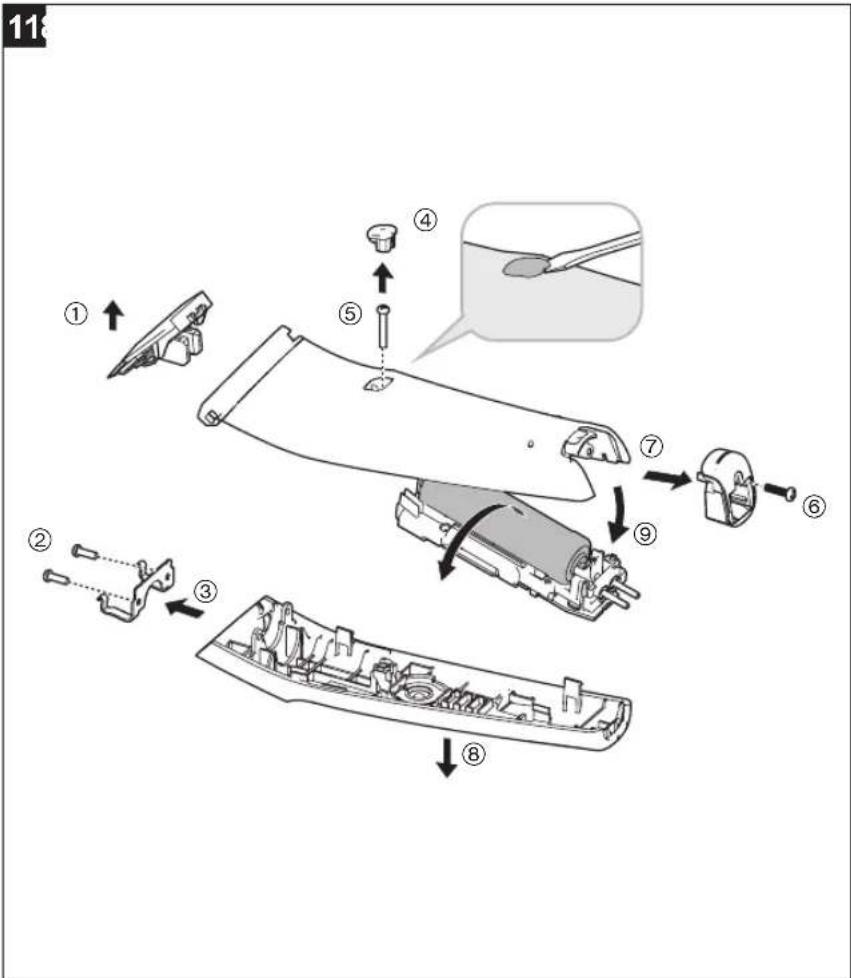 Exploded view diagram of a mechanical assembly with numbered parts and a magnified inset showing a component detail.