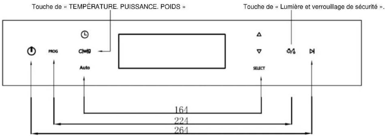 Touche de « TEMPERATURE. PUISSANCE. POIDS » Touche de « Lumière et verrouillage de sécurité ». PROG CM9 Auto SELECT 164 224 264