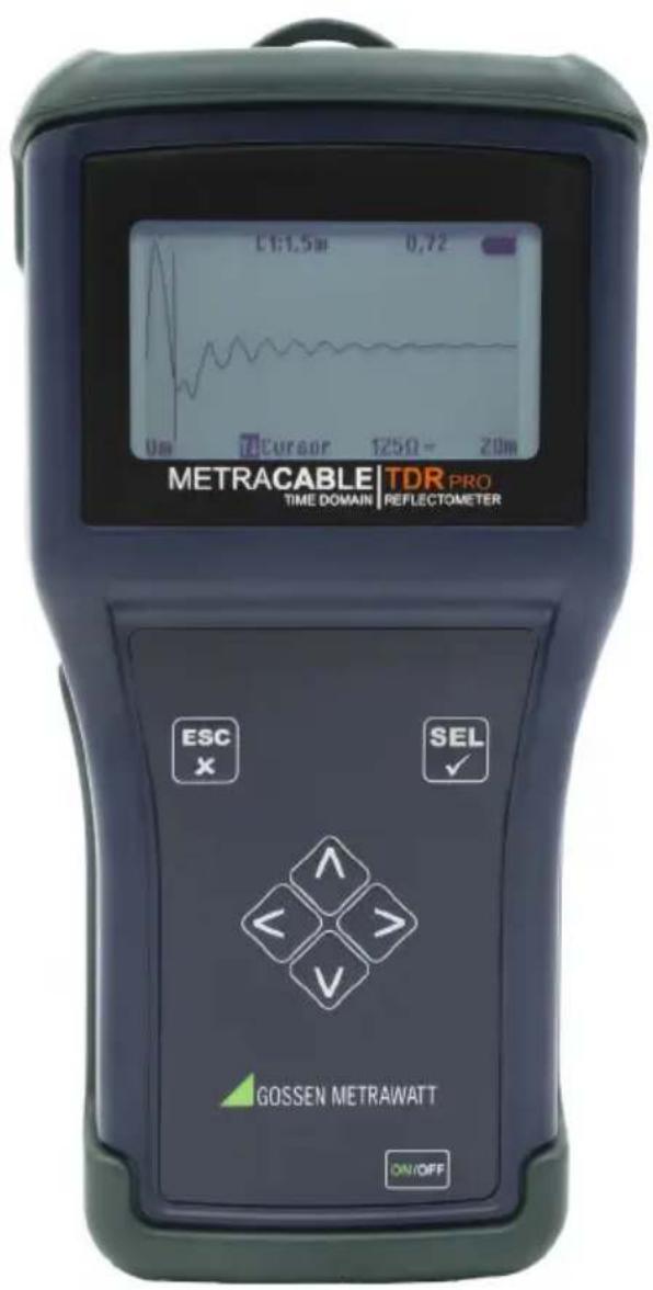 L1:1.5m 0,72 0m Cursor 125Ω - 20m METRACABLE | TDR PRO TIME DOMAIN REFLECTOMETER ESC X SEL ✓ GOSSEN METRAWATT ON/OFF