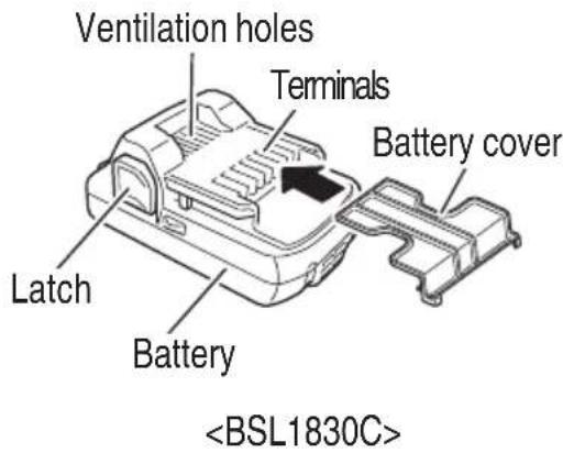 Ventilation holes Terminals Battery cover Latch Battery
