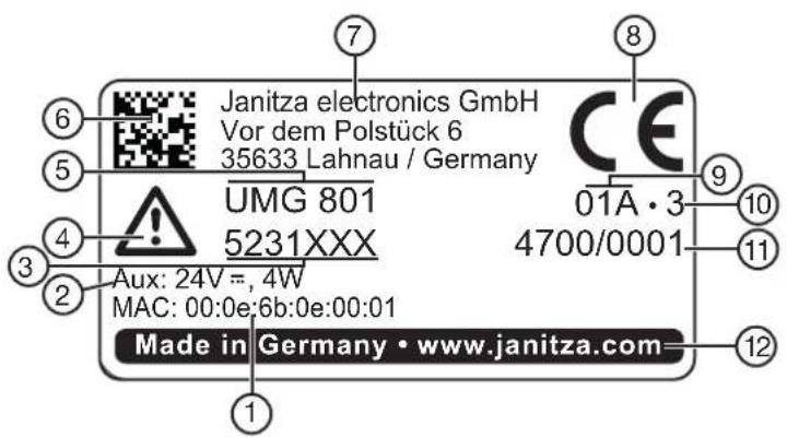 Janitza UMG 801 - 设备标识(型号铭牌) - 1