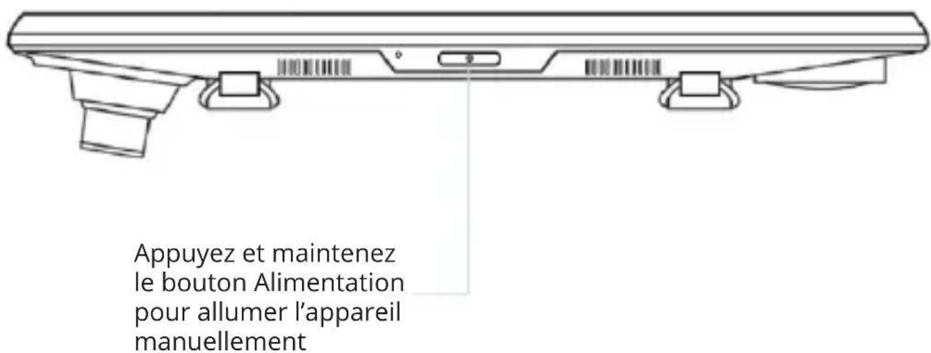 Appuyez et maintenez le bouton Alimentation pour allumer l'appareil manuellement