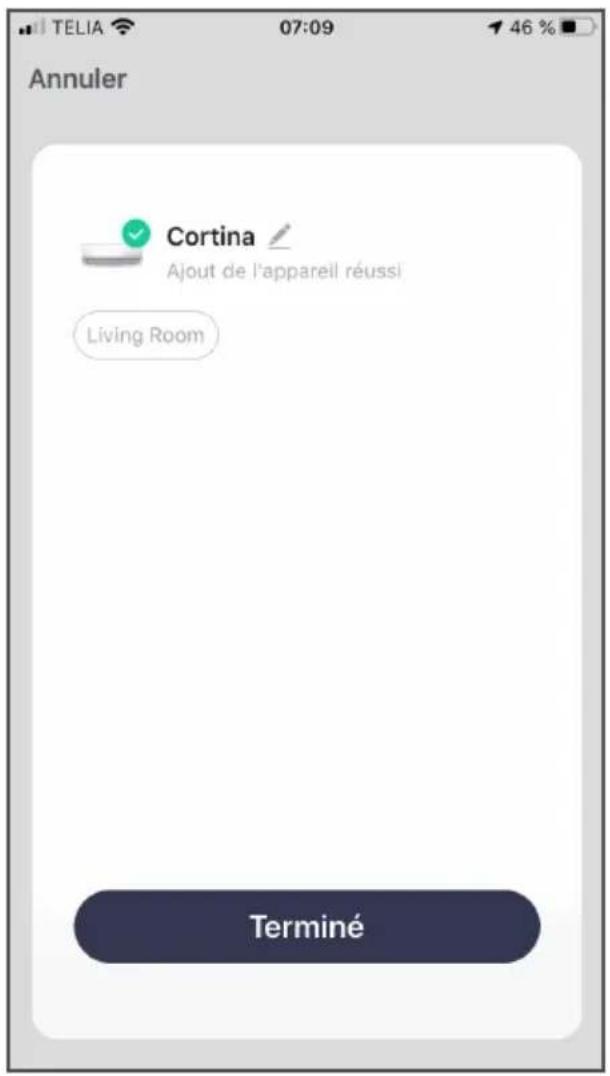 Annuler Cortina Ajout de l'appareil réussi Living Room Terminé