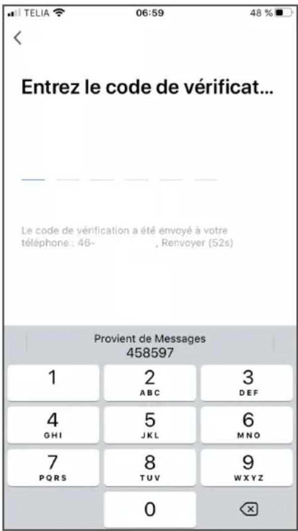 TELIA 06:59 48 % Entrez le code de vérificat... Le code de vérification a été envoyé à votre téléphone: 46- , Renvoyer (52s) Provient de Messages 458597 1 2 3 ABC DEF 4 5 6 GHI JKL MNO 7 8 9 PQRS TUV WXYZ 0