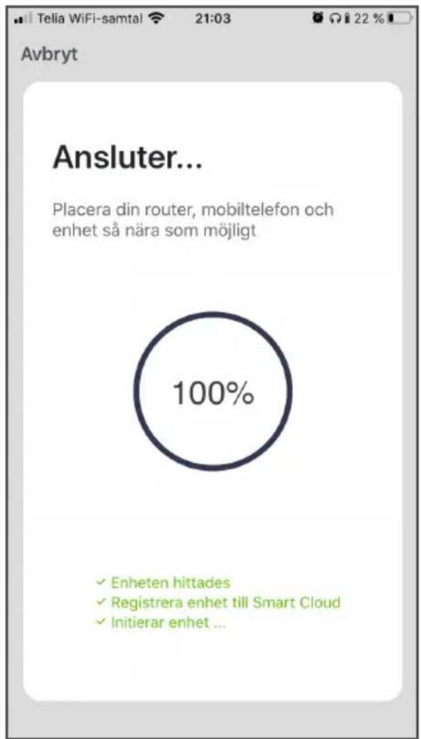 Wood's WAC704G - Efter en stund är din enhet ansluten till appen och ditt WiFi. - 1