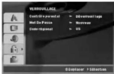 VERROUILLAGE Contrôle paratel ▶ Déverreduillage Met De Passe ▶ Nouveau Code régional ▶ US ©Deptacer • Selection