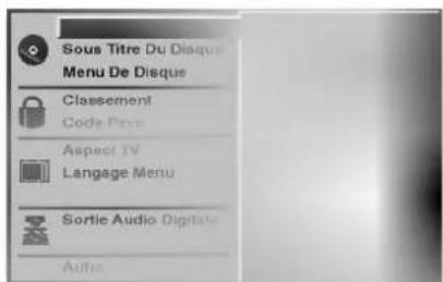 Sous Titre Du Disque Menu De Disque Classement Code Pays Aspect TV Langage Menu Sortie Audio Digitale Auto