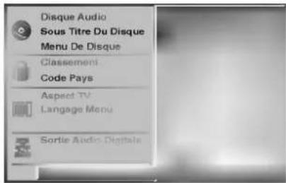 Disque Audio Sous Titre Du Disque Menu De Disque Classementi Code Pays Aspect TV Langage Menu Sortie Audio Digitale