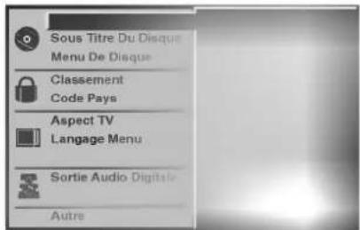 Sous Titre Du Disque Menu De Disque Classement Code Pays Aspect TV Langage Menu Sortie Audio Digitale Autre