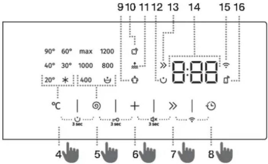 9 10 11 12 13 14 15 16 90° 60° max 1200 40° 30° 1000 800 20° * 400 8:88 °C | + | | 3 sec 3 sec 3 sec 4 5 6 7 8