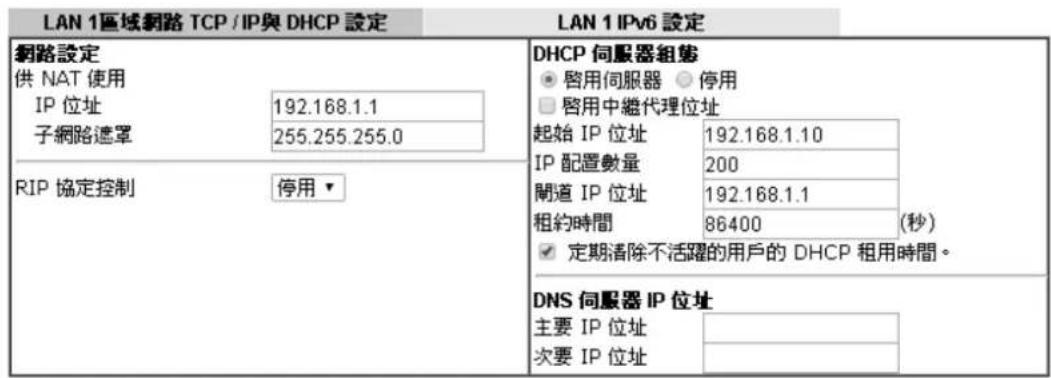 Draytek Vigor 2120 - LAN1·區域網路TCP/IP與DHCP設定的細節設定 - 1