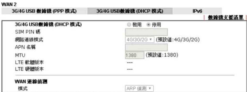 Draytek Vigor 2120 - WAN2的DHCP模式細節設定(3G/4G USB數據機) - 1