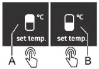 A °C set temp. B °C set temp.