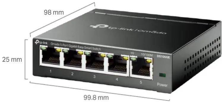 98 mm 25 mm 99.8 mm TP-link IOMS40 Up-Link Omada 5-Port Gigabit Easy Smart Switch 1G 10/100M DS106GE Power