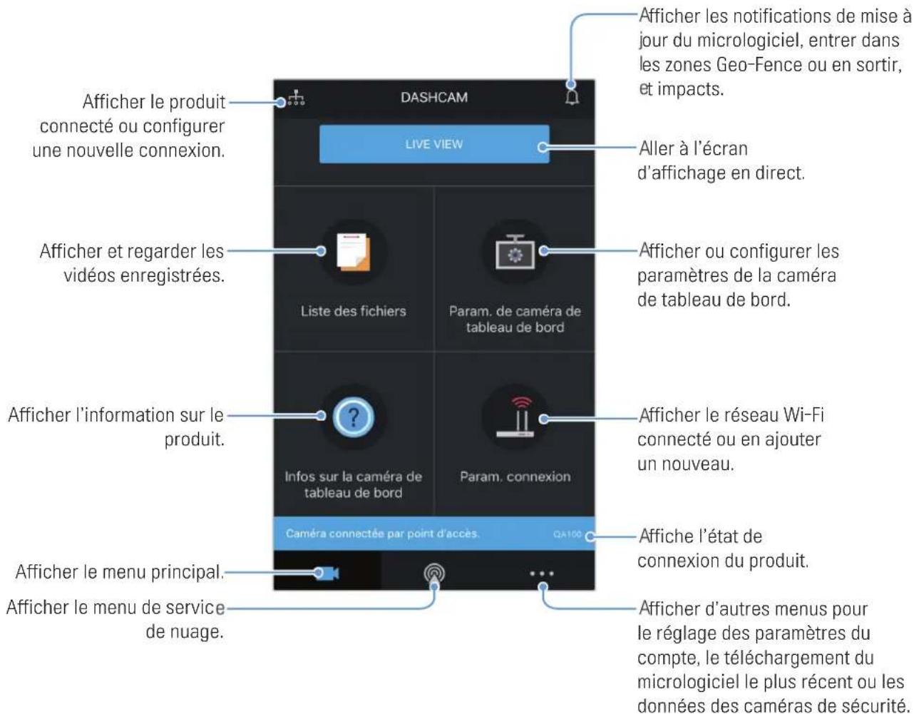 Thinkware QA100 - Disposition de l'écran de la visionneuse mobile - 1