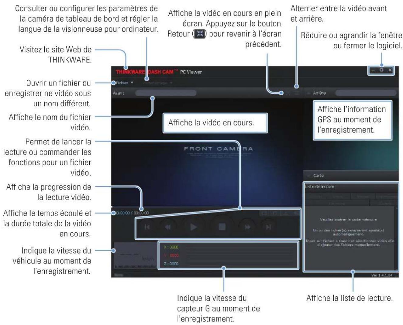 Thinkware QA100 - Disposition de l'écran de la visionneuse pour ordinateur (pour Windows) - 1