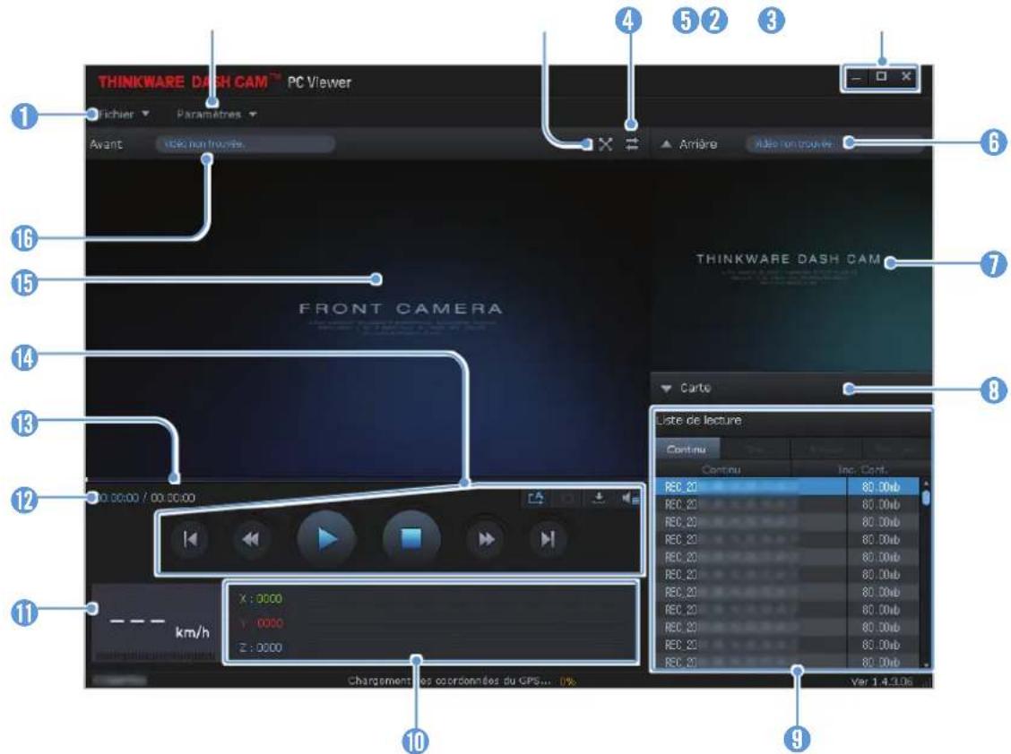 Thinkware F200 PRO - Disposition de l'écran de la visionneuse pour ordinateur (Windows) - 1