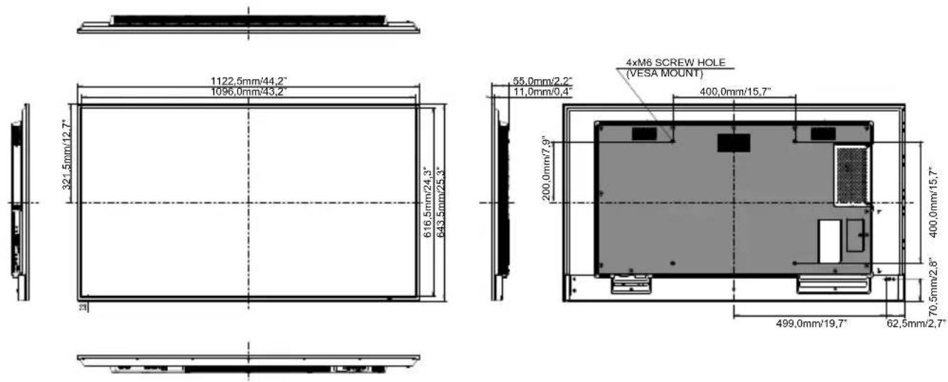 IIYAMA ProLite LH5575UHS - DIMENSIONS : ProLite LH4375UHS - 2