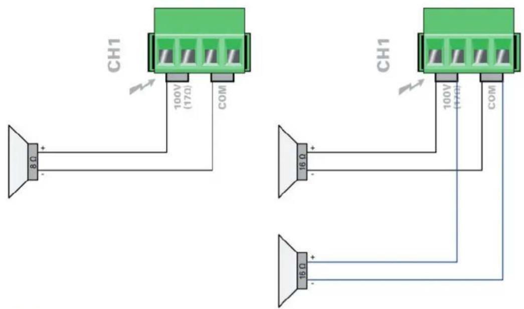 Audac PMQ600 - Schéma d'exemple en 8 Ω - 1