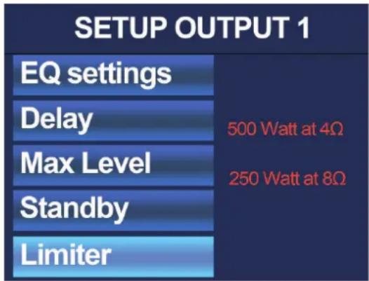 Audac SMQ500 - Output setup >> Limiter (Limiteur) - 1